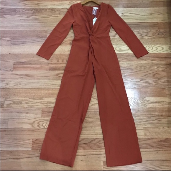 Rust Plunging Neckline Jumpsuit - Picture 2 of 11